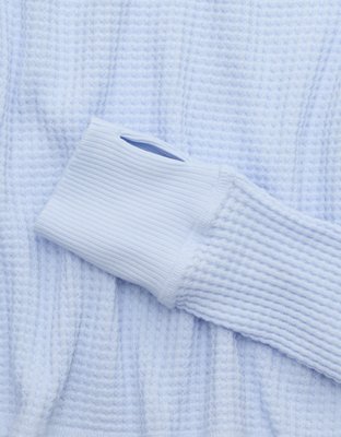 OFFLINE By Aerie Wow! Waffle Long Sleeve Off The Shoulder T-Shirt - Eyelet Blue