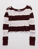 OFFLINE By Aerie Wow! Waffle Long Sleeve Off The Shoulder T-Shirt - Royal Berry