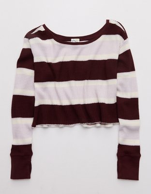 OFFLINE By Aerie Wow! Waffle Long Sleeve Off The Shoulder T-Shirt - Royal Berry