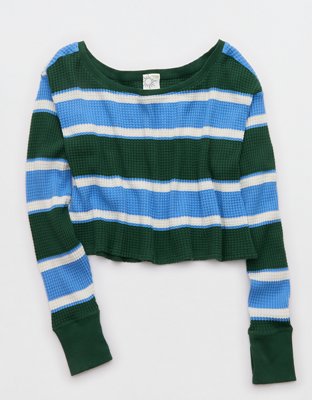 OFFLINE By Aerie Wow! Waffle Long Sleeve Off The Shoulder T-Shirt - Rugged Green