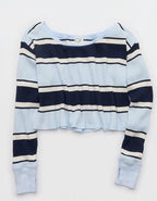 OFFLINE By Aerie Wow! Waffle Long Sleeve Off The Shoulder T-Shirt - Royal Navy