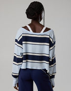 OFFLINE By Aerie Wow! Waffle Long Sleeve Off The Shoulder T-Shirt - Royal Navy