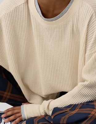 OFFLINE By Aerie Wow! Waffle Layered Long Sleeve T-Shirt - Heather Frost