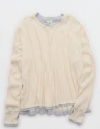 OFFLINE By Aerie Wow! Waffle Layered Long Sleeve T-Shirt - Heather Frost
