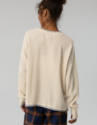 OFFLINE By Aerie Wow! Waffle Layered Long Sleeve T-Shirt - Heather Frost