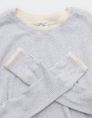 OFFLINE By Aerie Wow! Waffle Layered Long Sleeve T-Shirt - Light Heather Gray