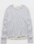 OFFLINE By Aerie Wow! Waffle Layered Long Sleeve T-Shirt - Light Heather Gray