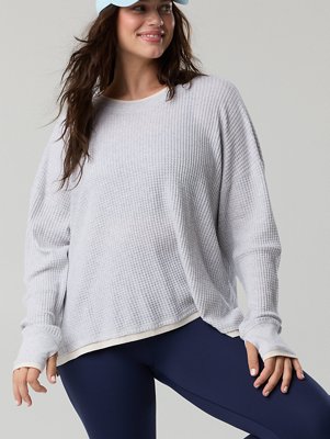 OFFLINE By Aerie Wow! Waffle Layered Long Sleeve T-Shirt - Light Heather Gray