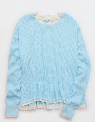 OFFLINE By Aerie Wow! Waffle Layered Long Sleeve T-Shirt - Easy Breezy Blue