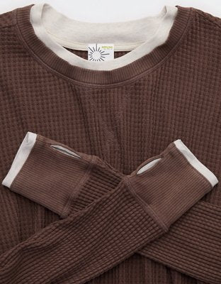 OFFLINE By Aerie Wow! Waffle Layered Long Sleeve T-Shirt - Relic