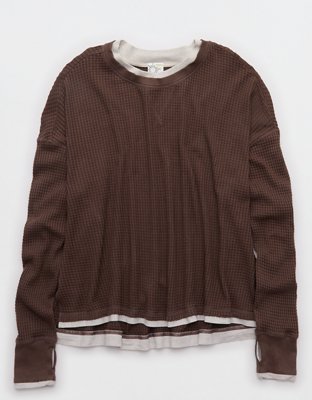 OFFLINE By Aerie Wow! Waffle Layered Long Sleeve T-Shirt - Relic