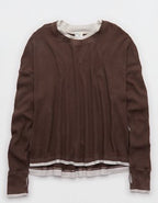 OFFLINE By Aerie Wow! Waffle Layered Long Sleeve T-Shirt - Relic