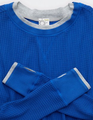 OFFLINE By Aerie Wow! Waffle Layered Long Sleeve T-Shirt - Cobalt Jewel