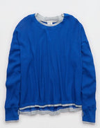 OFFLINE By Aerie Wow! Waffle Layered Long Sleeve T-Shirt - Cobalt Jewel