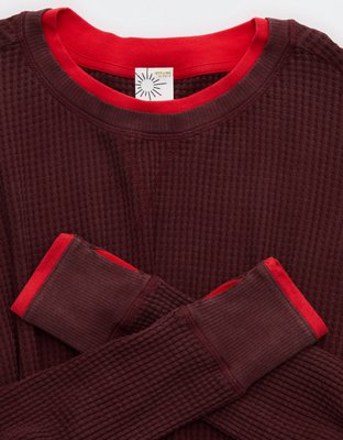 OFFLINE By Aerie Wow! Waffle Layered Long Sleeve T-Shirt - Royal Berry