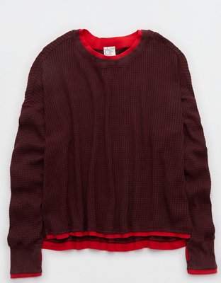 OFFLINE By Aerie Wow! Waffle Layered Long Sleeve T-Shirt - Royal Berry