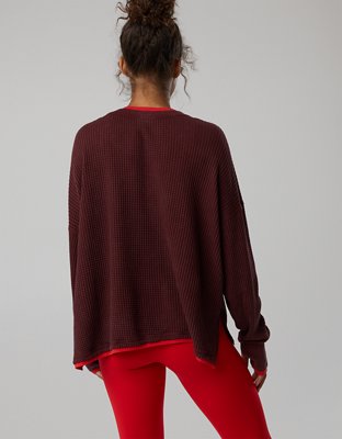 OFFLINE By Aerie Wow! Waffle Layered Long Sleeve T-Shirt - Royal Berry