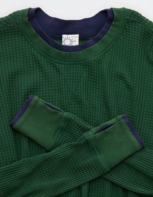 OFFLINE By Aerie Wow! Waffle Layered Long Sleeve T-Shirt - Rugged Green