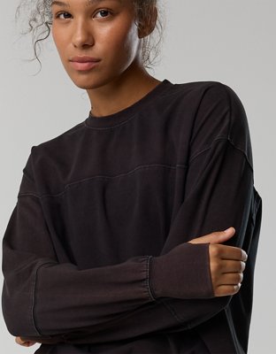 OFFLINE By Aerie OG Cotton Crewneck Long Sleeve T-Shirt - Washed Black