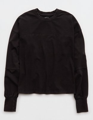 OFFLINE By Aerie OG Cotton Crewneck Long Sleeve T-Shirt - Washed Black
