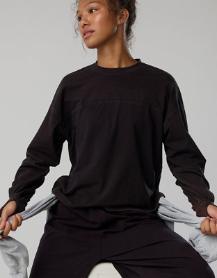 OFFLINE By Aerie OG Cotton Crewneck Long Sleeve T-Shirt - Washed Black