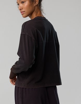 OFFLINE By Aerie OG Cotton Crewneck Long Sleeve T-Shirt - Washed Black