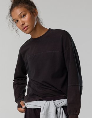 OFFLINE By Aerie OG Cotton Crewneck Long Sleeve T-Shirt - Washed Black