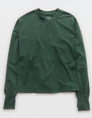 OFFLINE By Aerie OG Cotton Crewneck Long Sleeve T-Shirt - Rugged Green