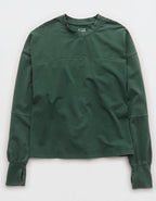 OFFLINE By Aerie OG Cotton Crewneck Long Sleeve T-Shirt - Rugged Green