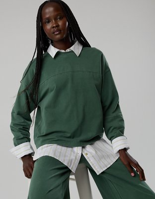 OFFLINE By Aerie OG Cotton Crewneck Long Sleeve T-Shirt - Rugged Green