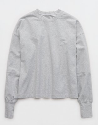 OFFLINE By Aerie OG Cotton Crewneck Long Sleeve T-Shirt - Medium Heather Gray