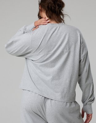 OFFLINE By Aerie OG Cotton Crewneck Long Sleeve T-Shirt - Medium Heather Gray