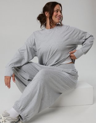 OFFLINE By Aerie OG Cotton Crewneck Long Sleeve T-Shirt - Medium Heather Gray