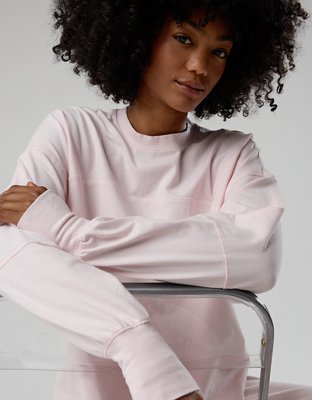OFFLINE By Aerie OG Cotton Crewneck Long Sleeve T-Shirt - Pink Petal