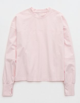 OFFLINE By Aerie OG Cotton Crewneck Long Sleeve T-Shirt - Pink Petal