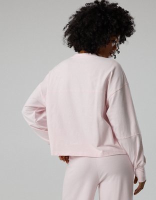 OFFLINE By Aerie OG Cotton Crewneck Long Sleeve T-Shirt - Pink Petal