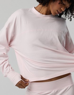 OFFLINE By Aerie OG Cotton Crewneck Long Sleeve T-Shirt - Pink Petal