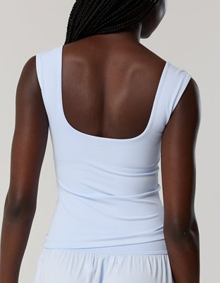 OFFLINE By Aerie Real Me Square Neck Tank Top - Eyelet Blue