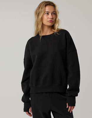 OFFLINE By Aerie Cloud Fleece Classic Crewneck Sweatshirt - True Black