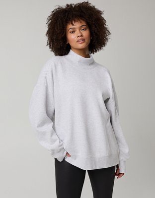 OFFLINE By Aerie Cloud Fleece Oversized Mockneck Sweatshirt - Light Heather Gray