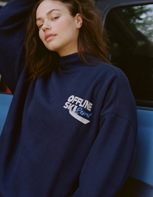 OFFLINE By Aerie Cloud Fleece Oversized Mockneck Sweatshirt - Royal Navy
