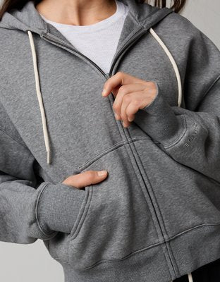 OFFLINE By Aerie Cloud Fleece Classic Full Zip Sweatshirt - Dark Heather Gray