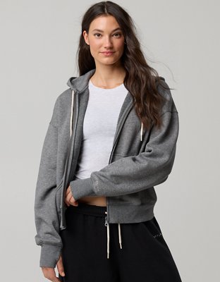 OFFLINE By Aerie Cloud Fleece Classic Full Zip Sweatshirt - Dark Heather Gray