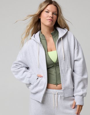 OFFLINE By Aerie Cloud Fleece Classic Full Zip Sweatshirt - Light Heather Gray