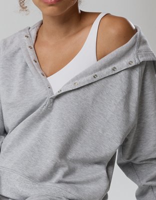 OFFLINE By Aerie OTT Henley Hoodie - Medium Heather Gray