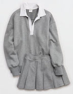 OFFLINE By Aerie Cloud Fleece Polo Sweatshirt - Dark Heather Gray