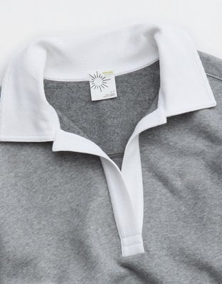 OFFLINE By Aerie Cloud Fleece Polo Sweatshirt - Dark Heather Gray