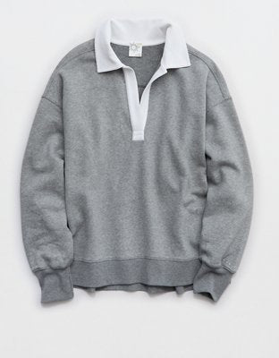 OFFLINE By Aerie Cloud Fleece Polo Sweatshirt - Dark Heather Gray