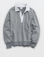 OFFLINE By Aerie Cloud Fleece Polo Sweatshirt - Dark Heather Gray