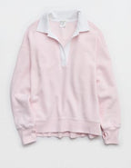 OFFLINE By Aerie Cloud Fleece Polo Sweatshirt - Pink Petal
